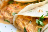 Creamy Slow Cooker Queso Chicken Tacos
