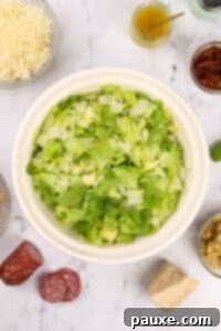 A large bowl of mixed romaine and iceberg lettuce.