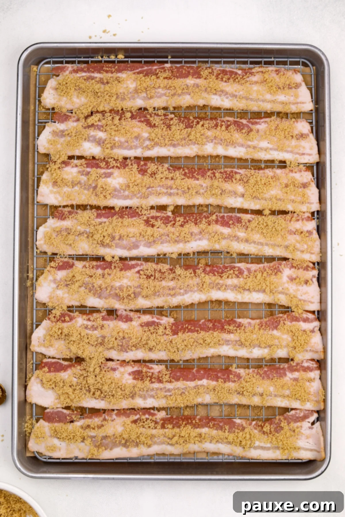 Crispy Caramelized Bacon 7 Bacon strips covered with brown sugar.