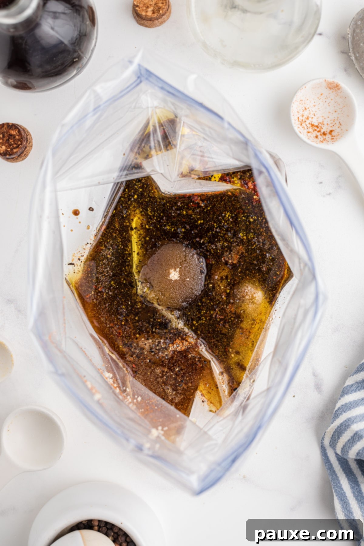 Mastering Chicken Marinades 4 A freezer bag with a homemade marinade blend inside.