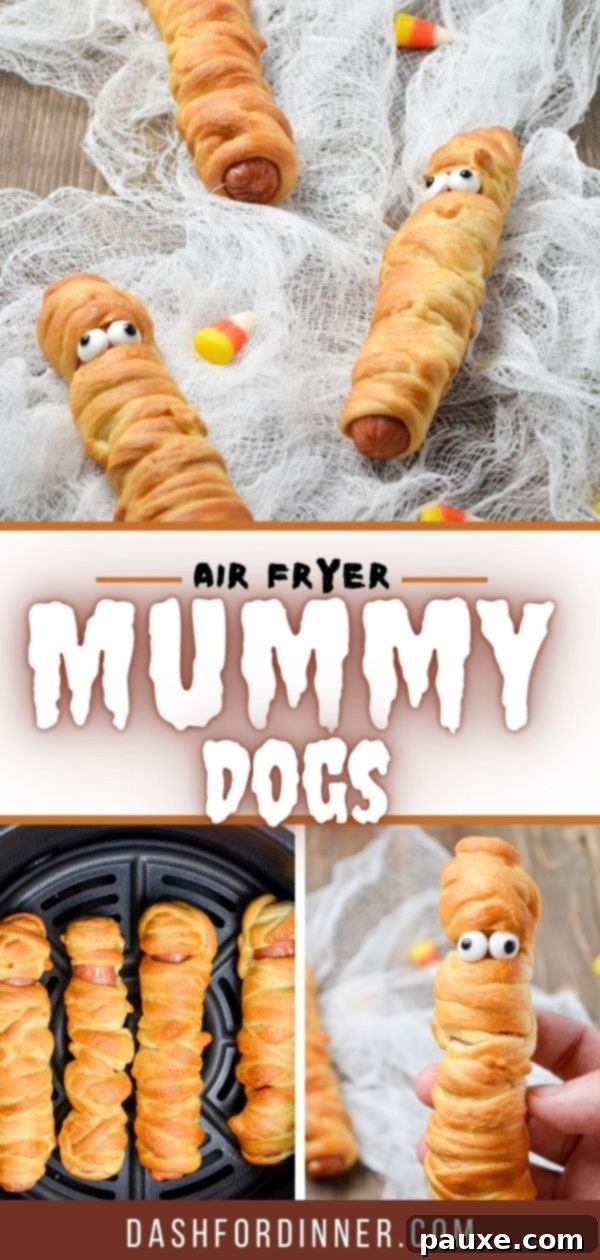 Spooky Air Fryer Mummy Dogs 11 A full platter of Air Fryer Mummy Dogs, arranged appealingly for a Halloween party.