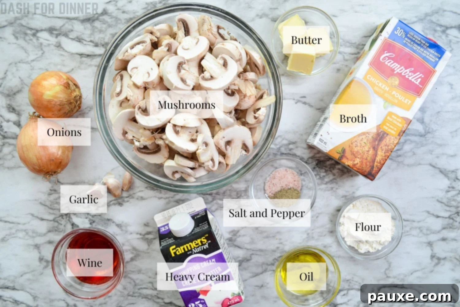 Instant Pot Creamy Mushroom Comfort 4 A layout of ingredients needed for Instant Pot mushroom soup