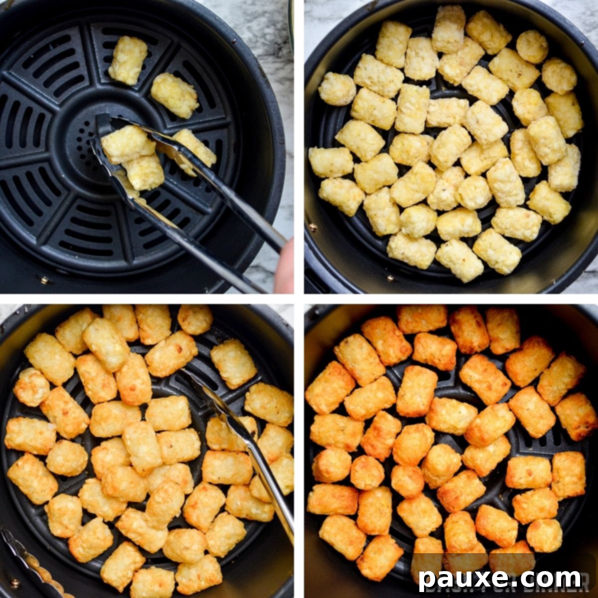 Crispy Air-Fried Tater Tots 5 A step-by-step visual guide showing how to cook tater tots in an air fryer.