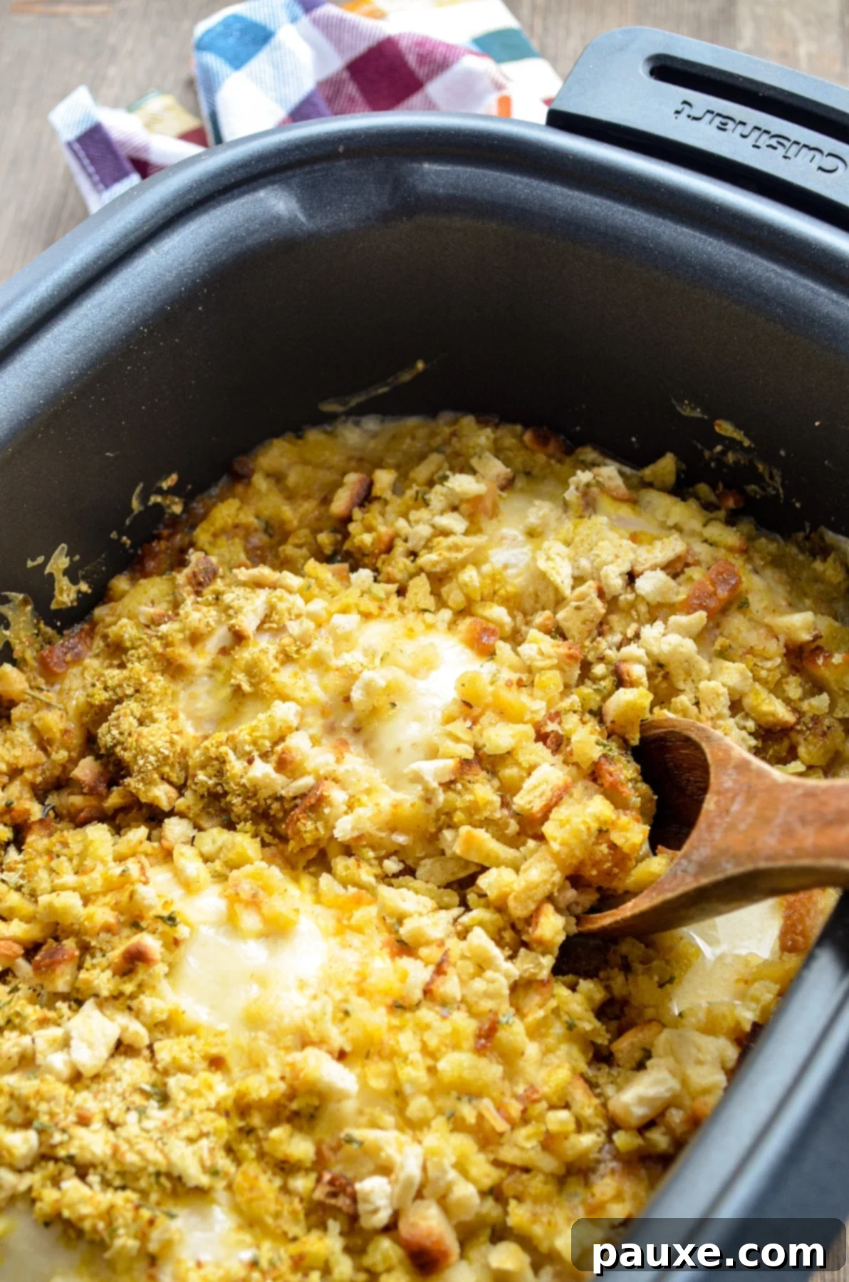 Creamy Swiss Chicken Slow Cooker Comfort 2 Swiss Chicken Casserole in the slow cooker, ready to be served.