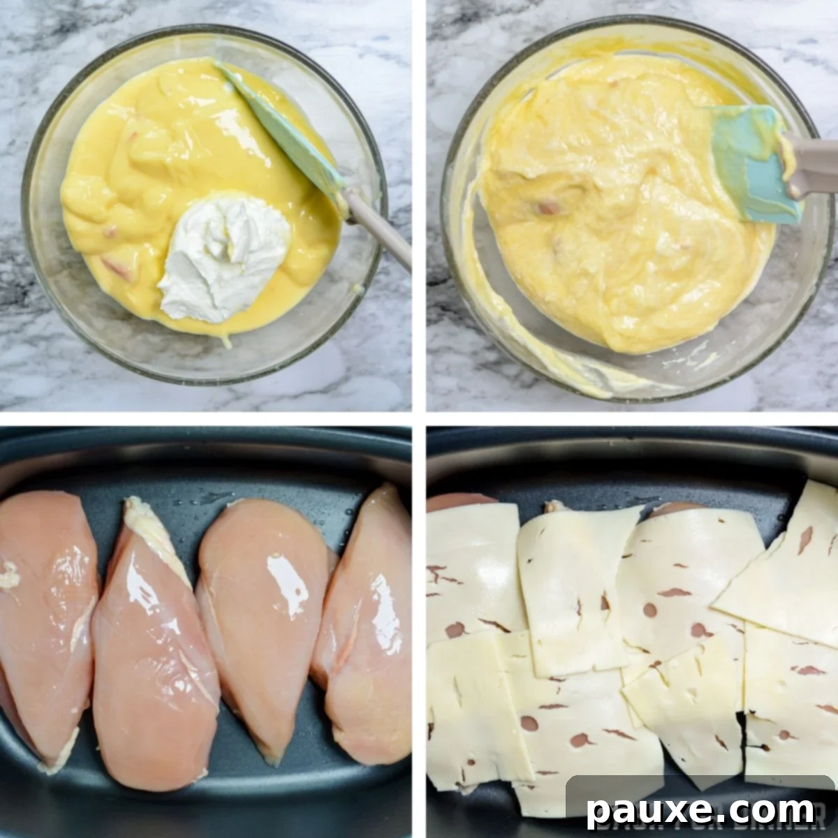 Creamy Swiss Chicken Slow Cooker Comfort 5 Detailed preparation steps for Swiss Chicken Casserole in a slow cooker.