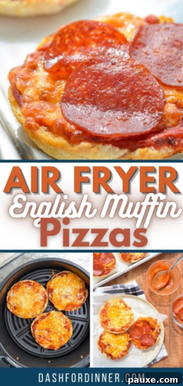 Quick Air Fryer Muffin Pizzas 11 Beautifully golden Air Fryer English Muffin Pizzas, a quick and easy meal solution.