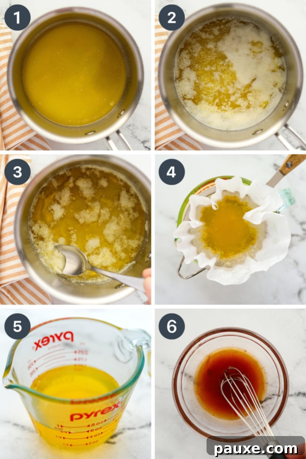 Golden Popcorn Topping 5 Clarifying butter by heating it and skimming foam off of the top.