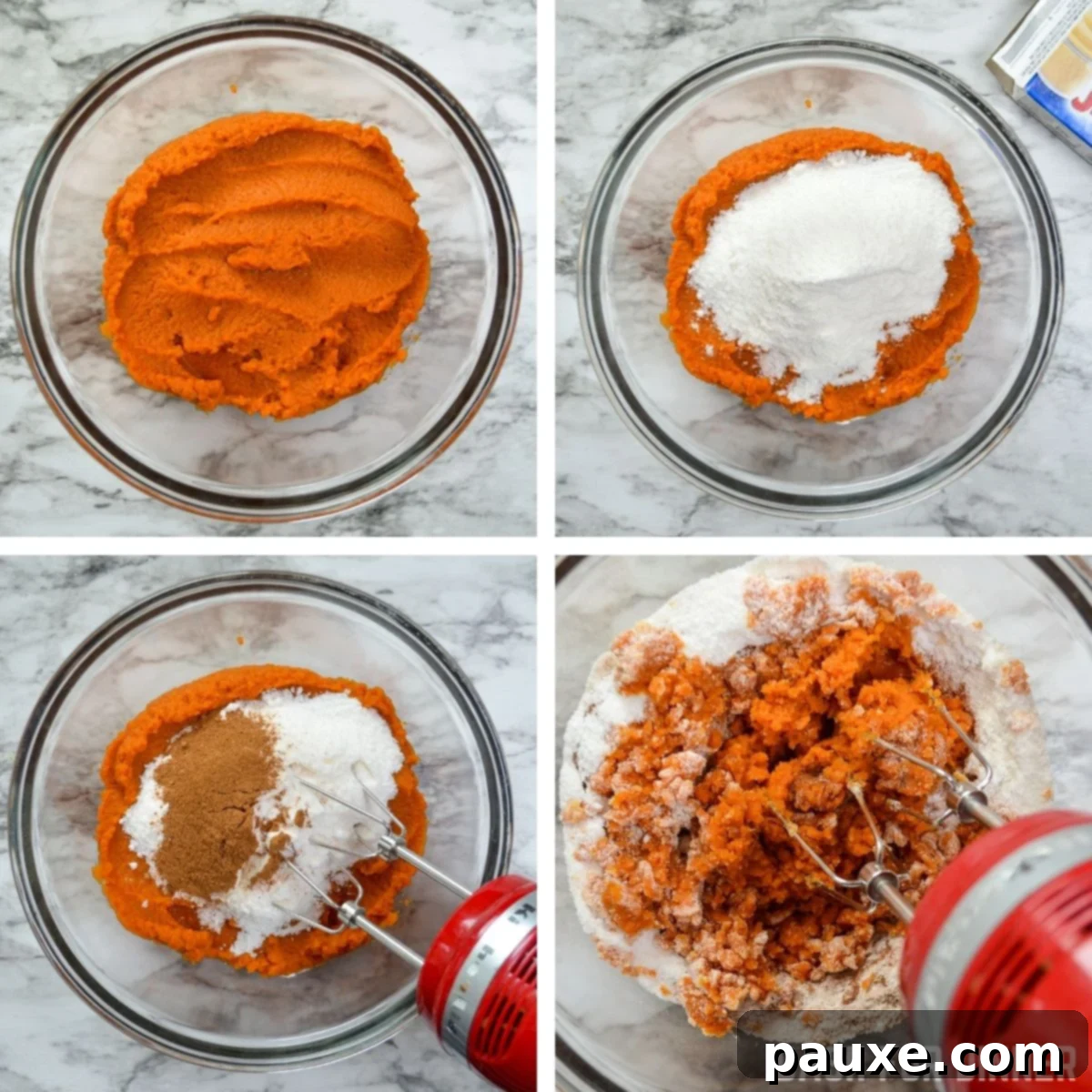 How to blend pumpkin puree, pudding mix, and pumpkin spice to make pumpkin fluff dip.