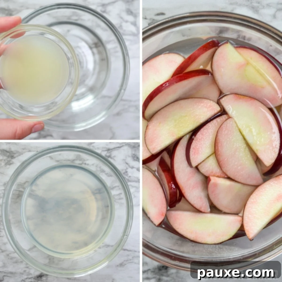 Adding lemon juice to water helps prevent apple slices from browning.