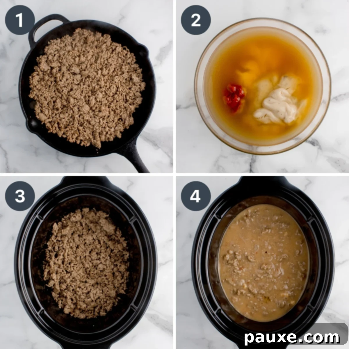 Set-It-And-Forget-It Shepherd's Pie 4 Browning ground beef and adding it to a slow cooker along with a simple sauce mixture.