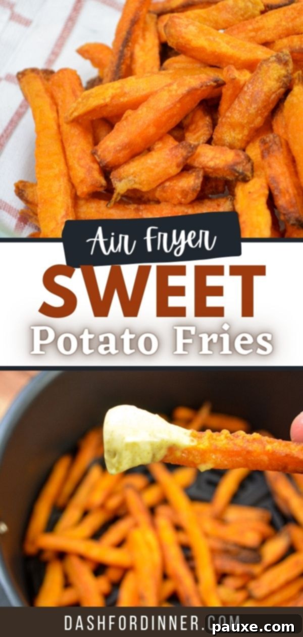 Crispy Air Fryer Sweet Potato Fries 9 Air fryer basket filled with cooked sweet potato fries, with a side of homemade curry mayonnaise.