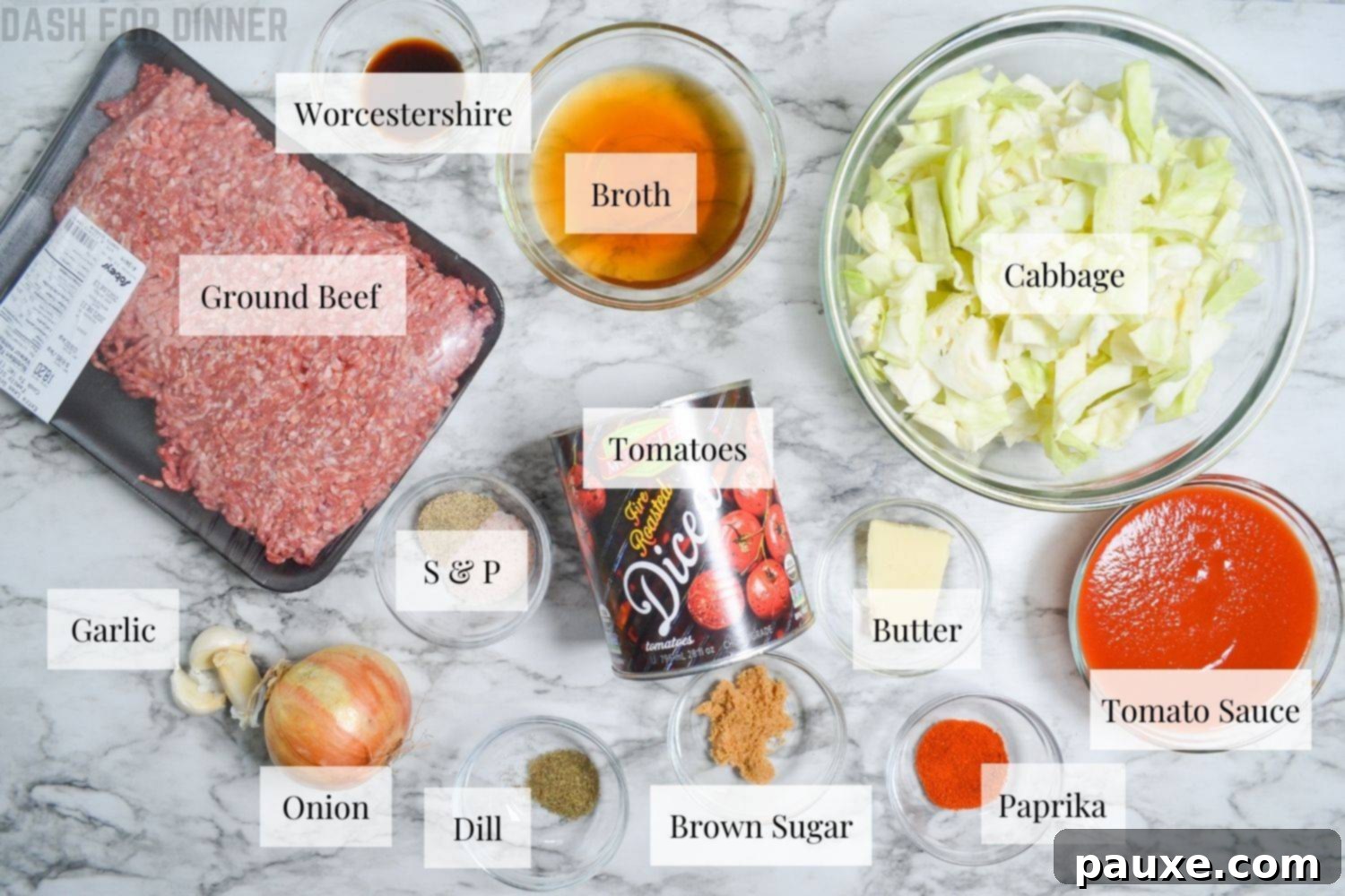 Instant Pot Lazy Cabbage Roll Dinner 3 The ingredients needed to make unstuffed cabbage rolls in the Instant Pot.