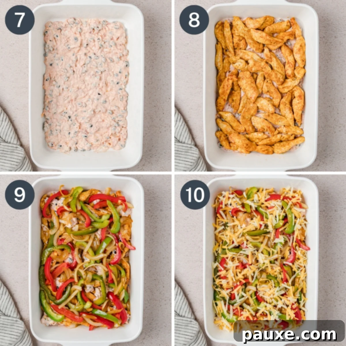 Assembling the Chicken Fajita Casserole