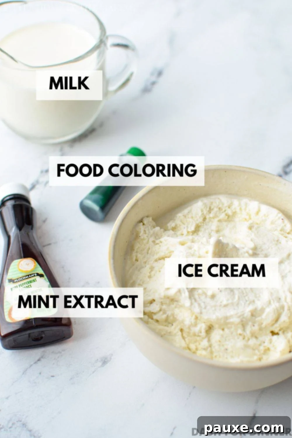 Whip Up Your Own McDonald's Shamrock Shake 3 The ingredients needed to make a homemade shamrock shake.