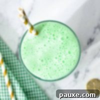 Whip Up Your Own McDonald's Shamrock Shake 8 An overhead view of a glass of a green milkshake.