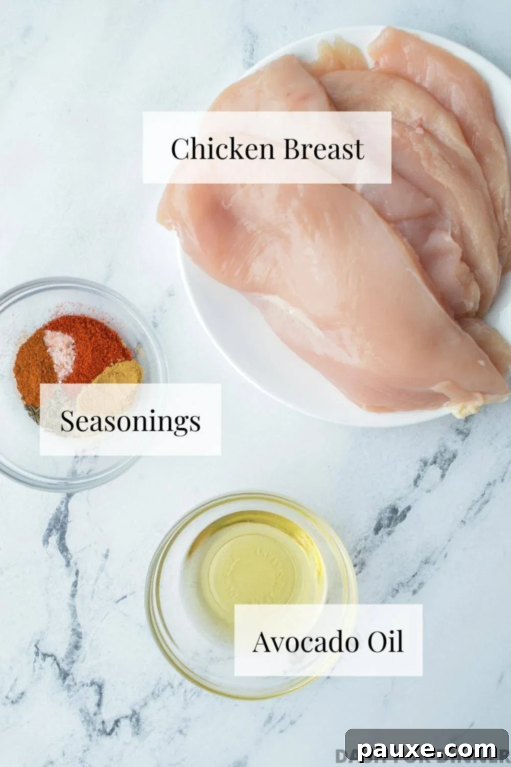 Crispy Air-Fried Blackened Chicken 3 Chicken breast, avocado oil, and seasonings.