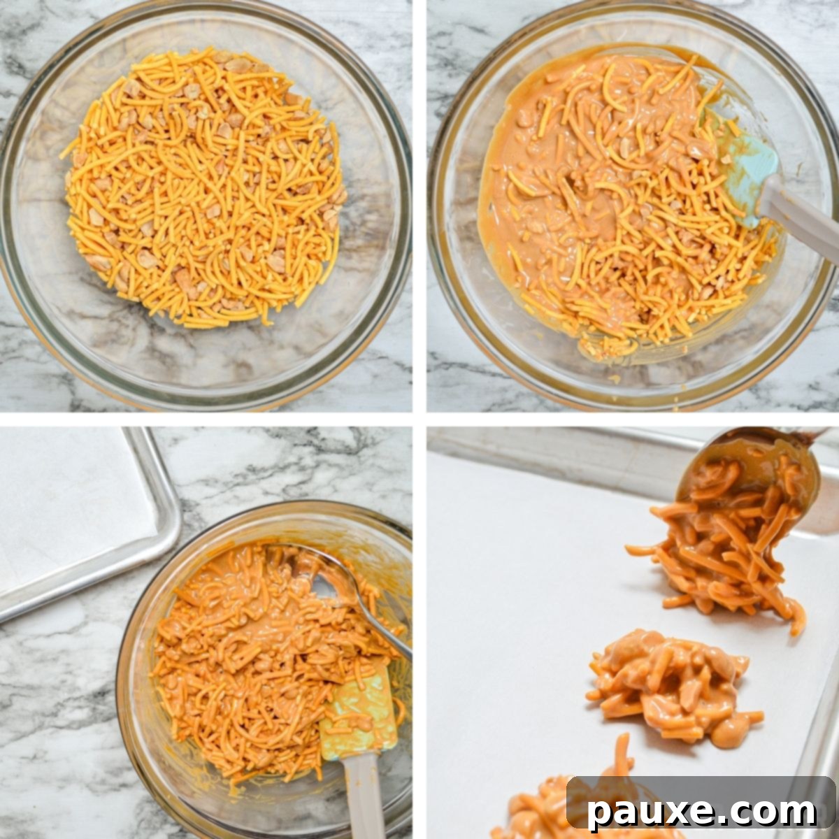 Quick No-Bake Butterscotch Haystacks 4 A step-by-step guide to preparing no-bake butterscotch haystack cookies.