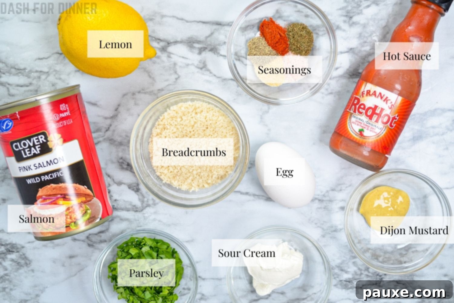 Crispy Air Fryer Salmon Cakes 4 The ingredients needed to make salmon patties.