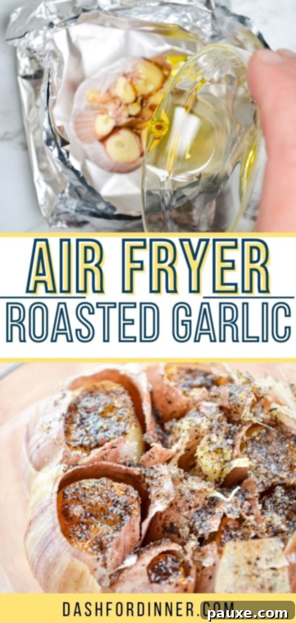 Perfect Air Fryer Roasted Garlic 7 A beautifully arranged collage of images showcasing air fryer roasted garlic, perfect for social media sharing.