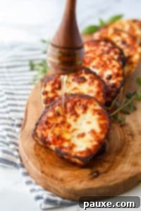 Golden Air Fryer Halloumi 14 Drizzling honey on fried cheese.