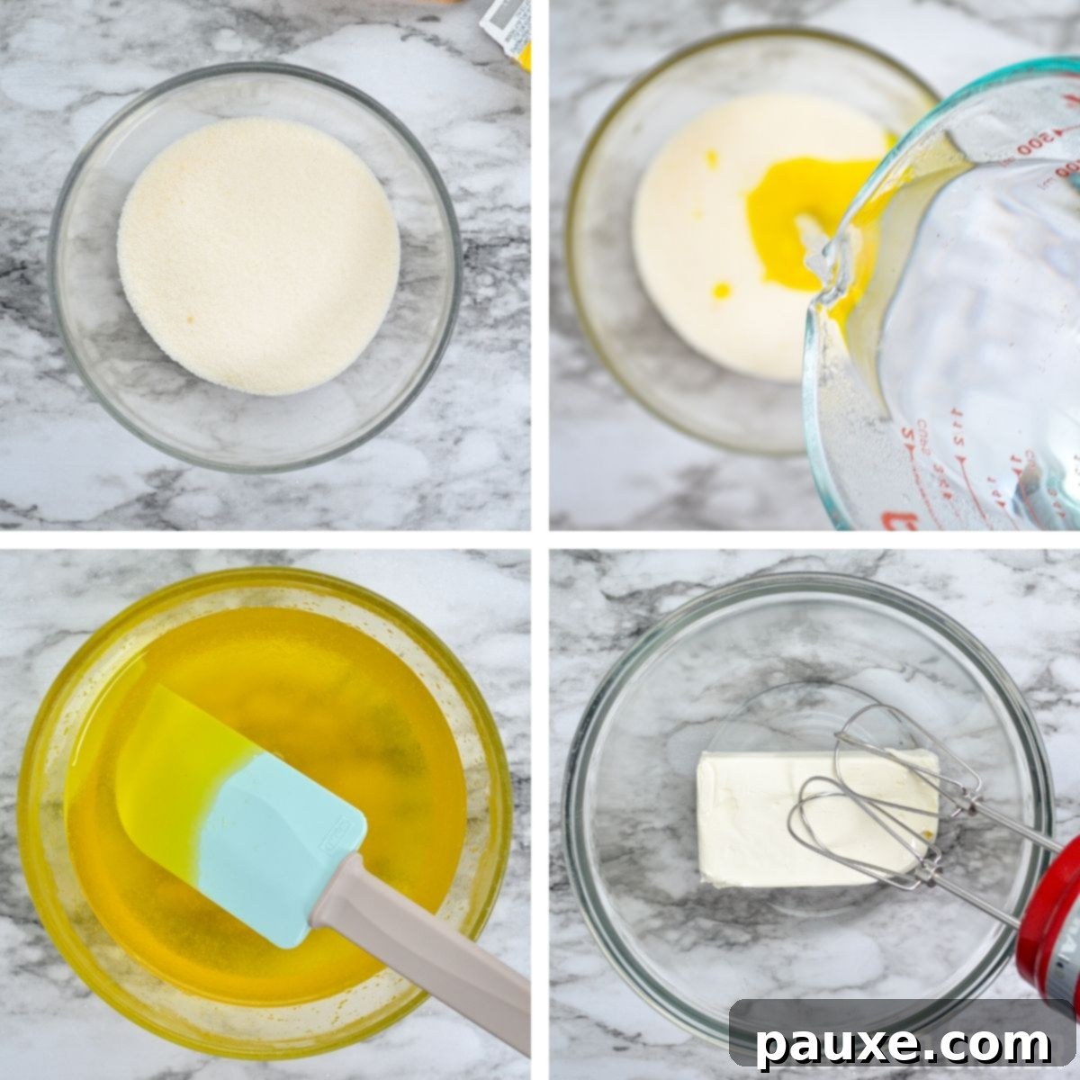 Spooky Layered Gelatin 7 Ingredients being combined in a bowl for the creamy middle layer of the Halloween Jello.