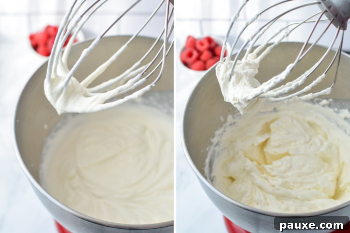 Whisking heavy cream I a stand mixer until thick.