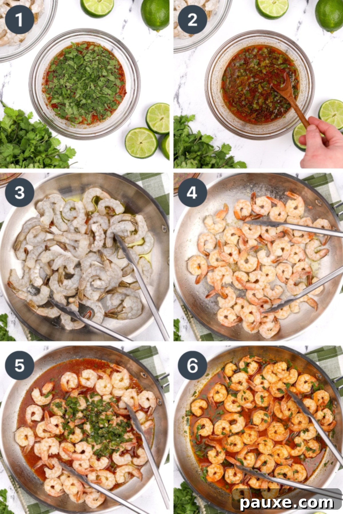 Zesty Cilantro Lime Shrimp 4 Adding a homemade cilantro lime sauce to perfectly cooked shrimp in a hot skillet, creating a sizzling, aromatic blend.