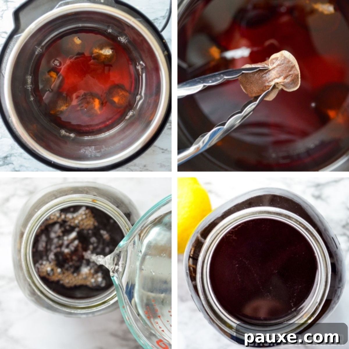 Crystal Clear Instant Pot Iced Tea 7 Tea bags steeping in the Instant Pot for homemade iced tea.
