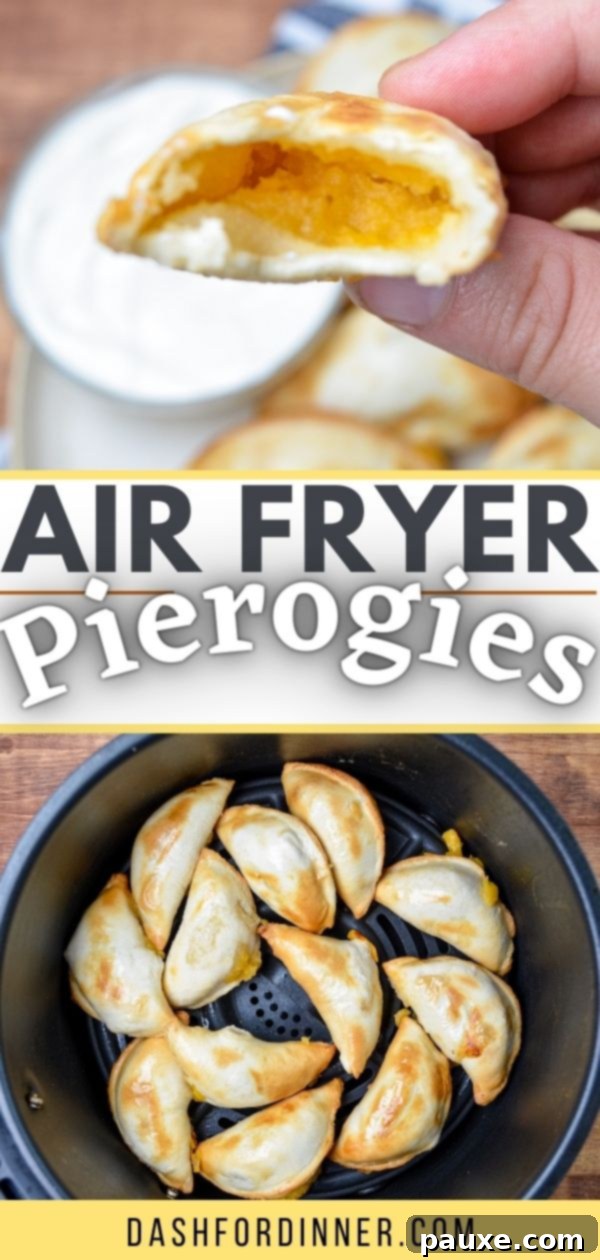 Quick and Crispy Air Fryer Frozen Pierogies 9 Air Fryer Pierogies ready to be pinned on Pinterest