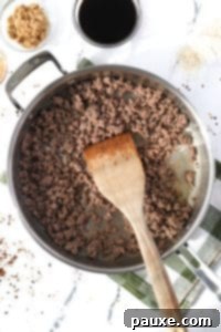 Authentic Korean Marinated Beef 14 Browning ground beef in a large skillet.