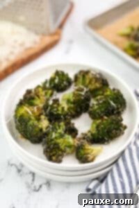 Zesty Ranch Roasted Broccoli 20 A small plate with a serving of roasted broccoli.