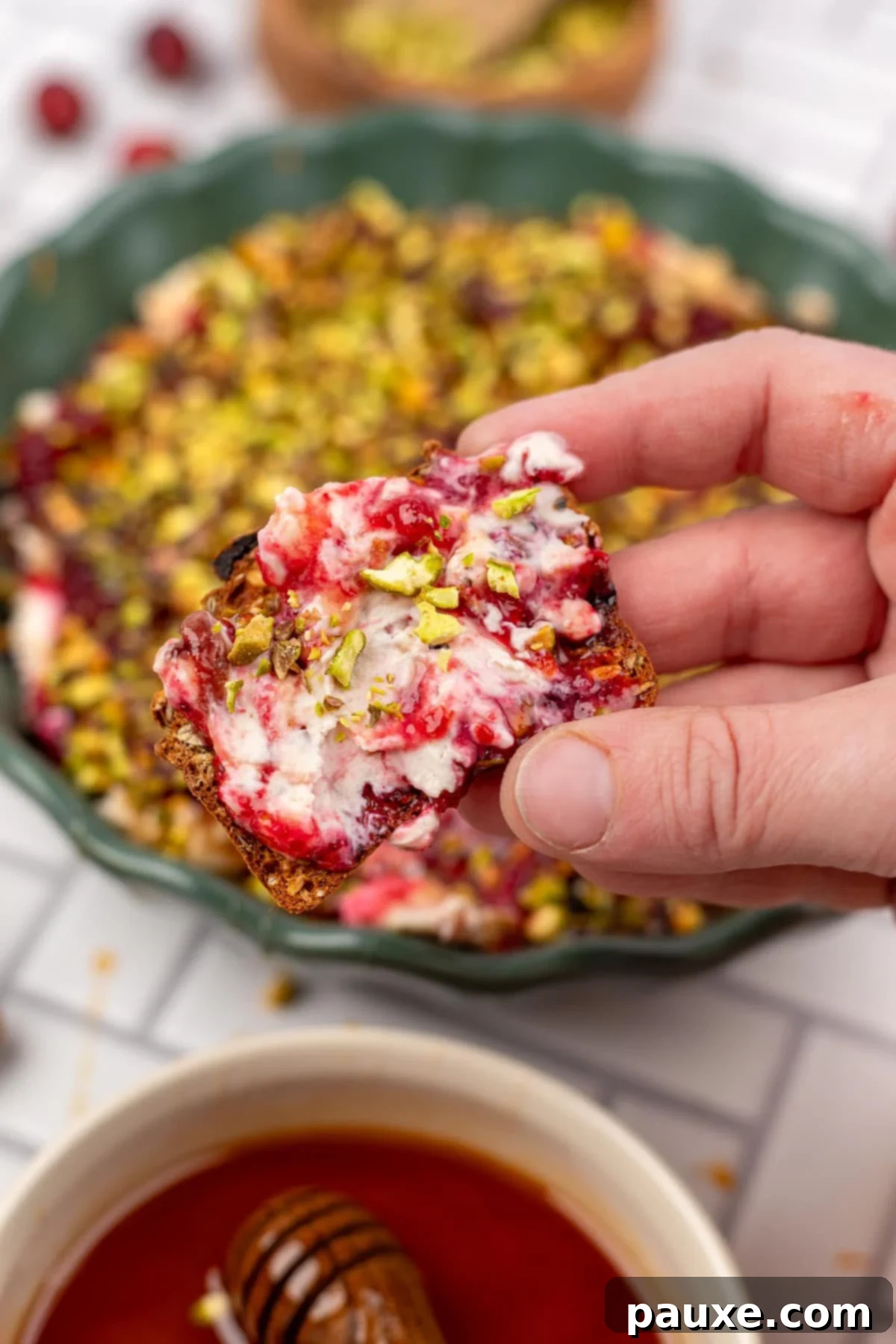 Cranberry Boursin Dip on a cracker