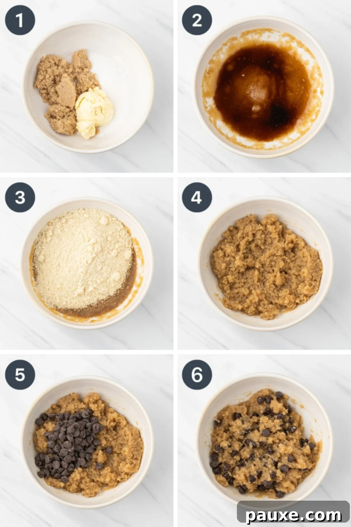 Safe-to-Eat Cookie Dough 4 Adding flour to creamed butter and sugar to make cookie dough.