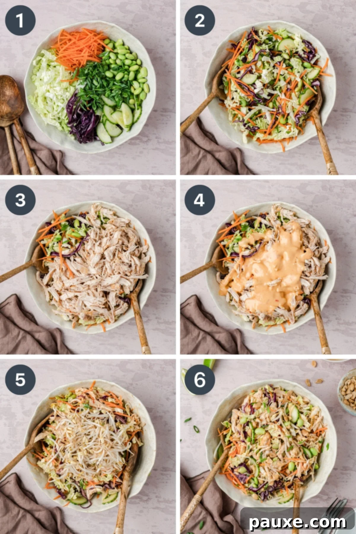 Bang Bang Chicken Salad: A Flavor Explosion 5 Combining vegetables, chicken, and sauce in a bowl.