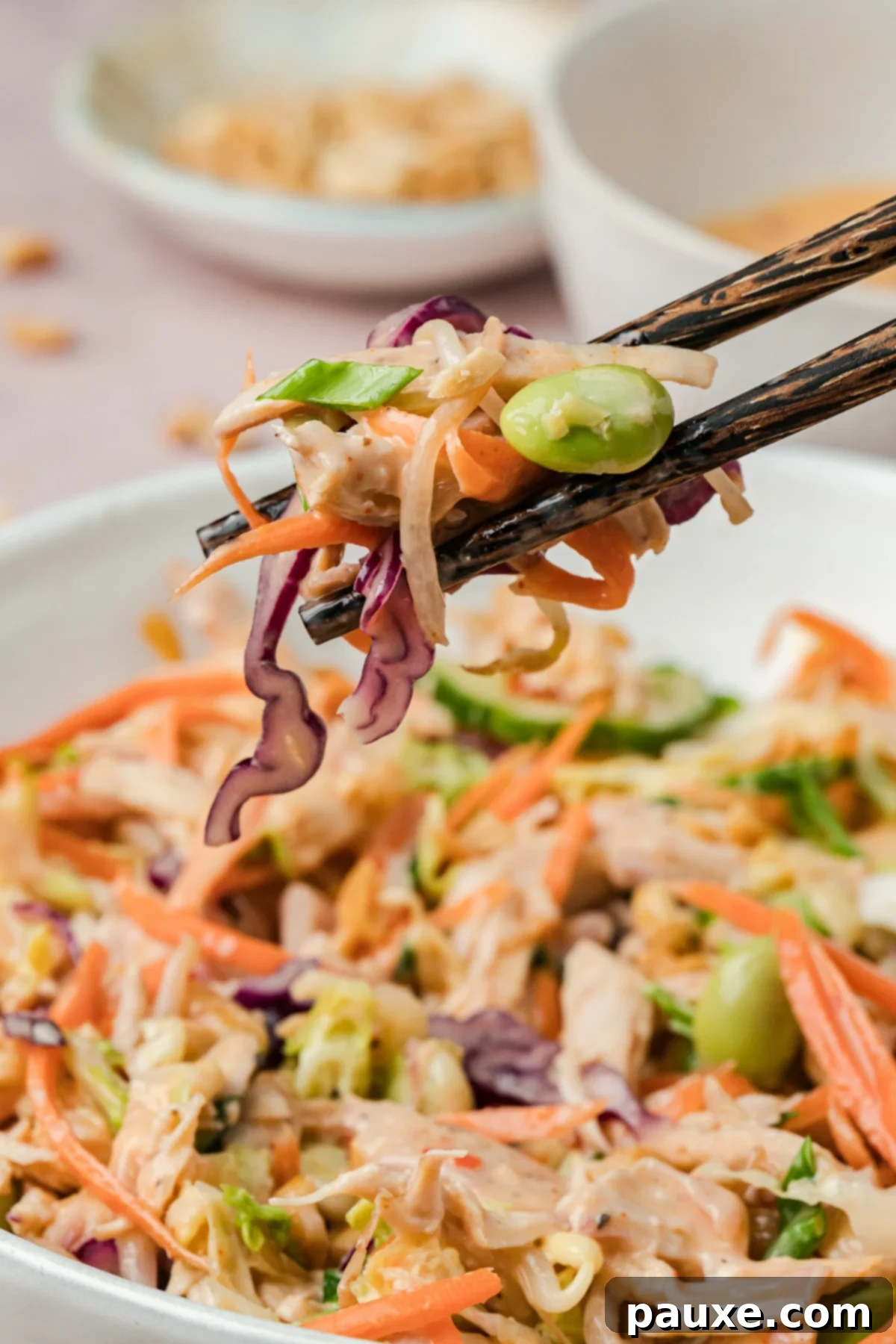 Bang Bang Chicken Salad: A Flavor Explosion 8 Enjoying a serving of Bang Bang Chicken Salad with chopsticks.